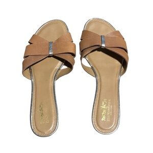Coach and Four Women’s Tan Slide Sandals with Metallic Accent
